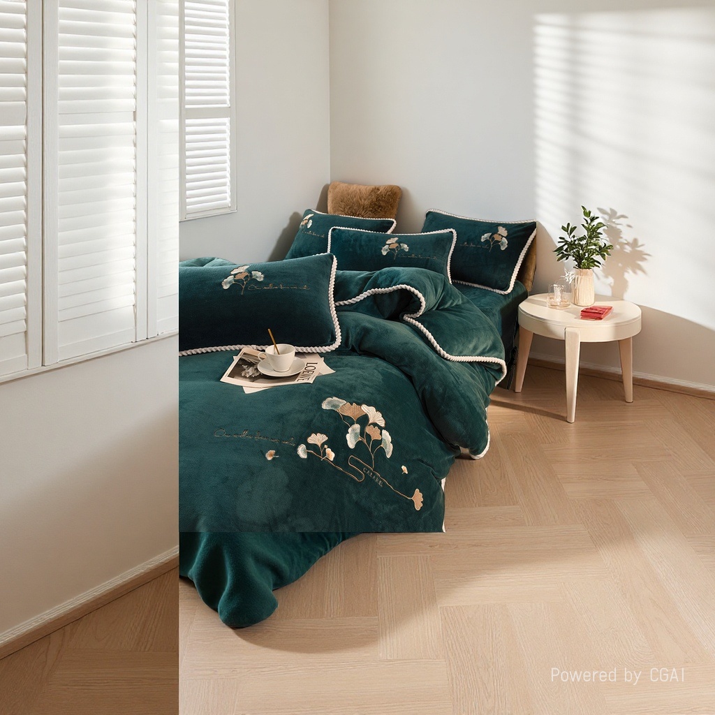 Dark green embroidered wedding bedding four-piece set 2026 new style home textile quilt cover pillowcase furniture supplies Application Scenario