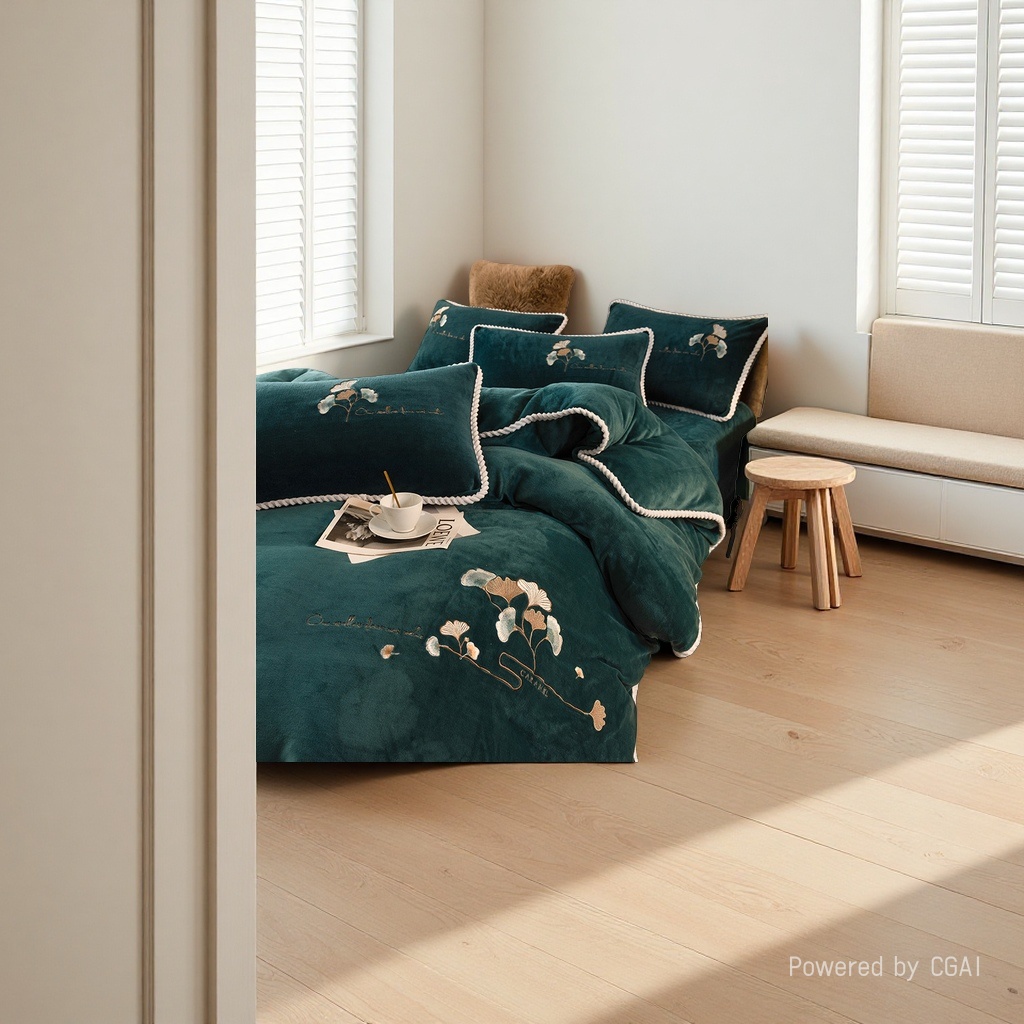 Dark green embroidered wedding bedding four-piece set 2026 new style home textile quilt cover pillowcase furniture supplies Specification image