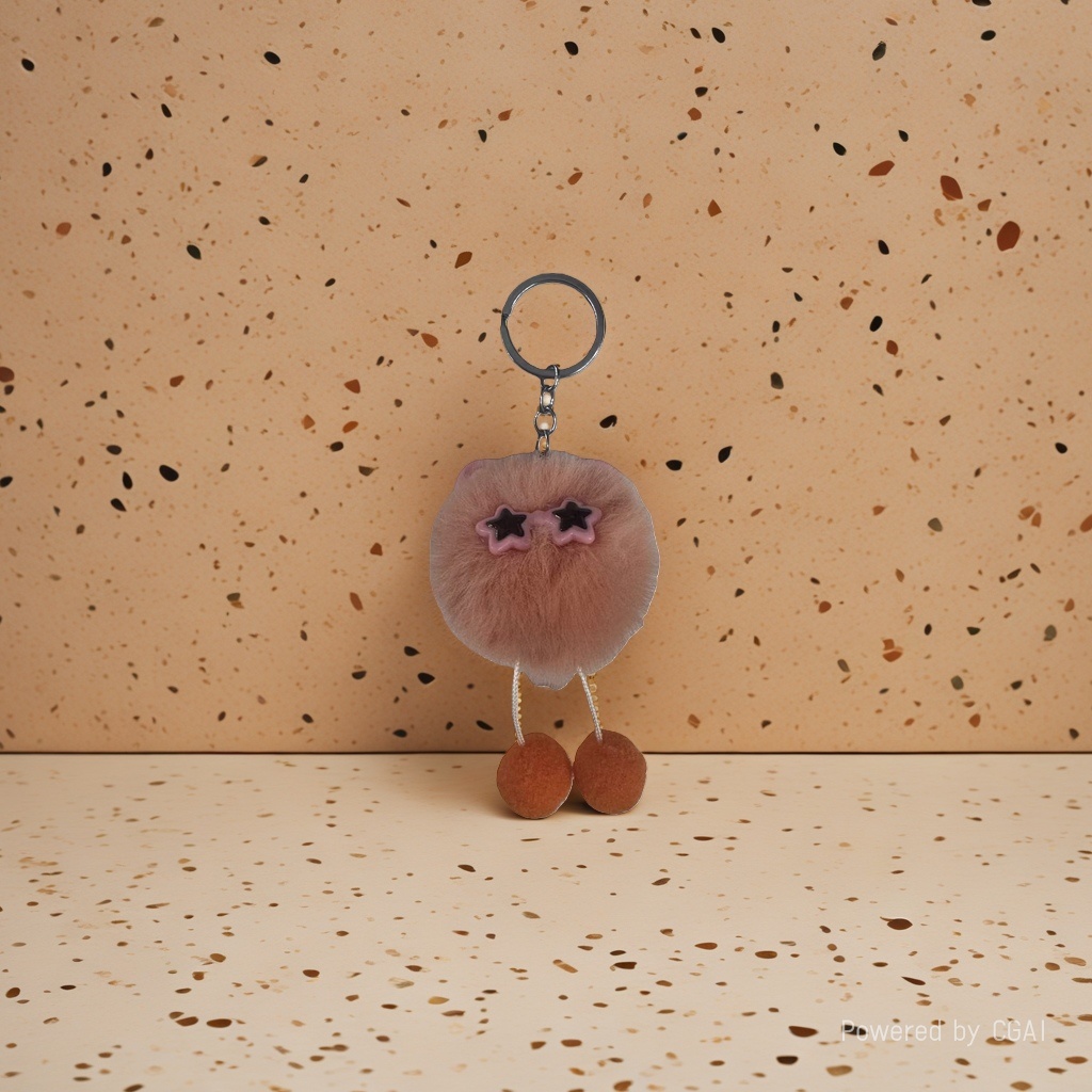 Orange toy pom-pom big toothy key chain with a bell details Picture