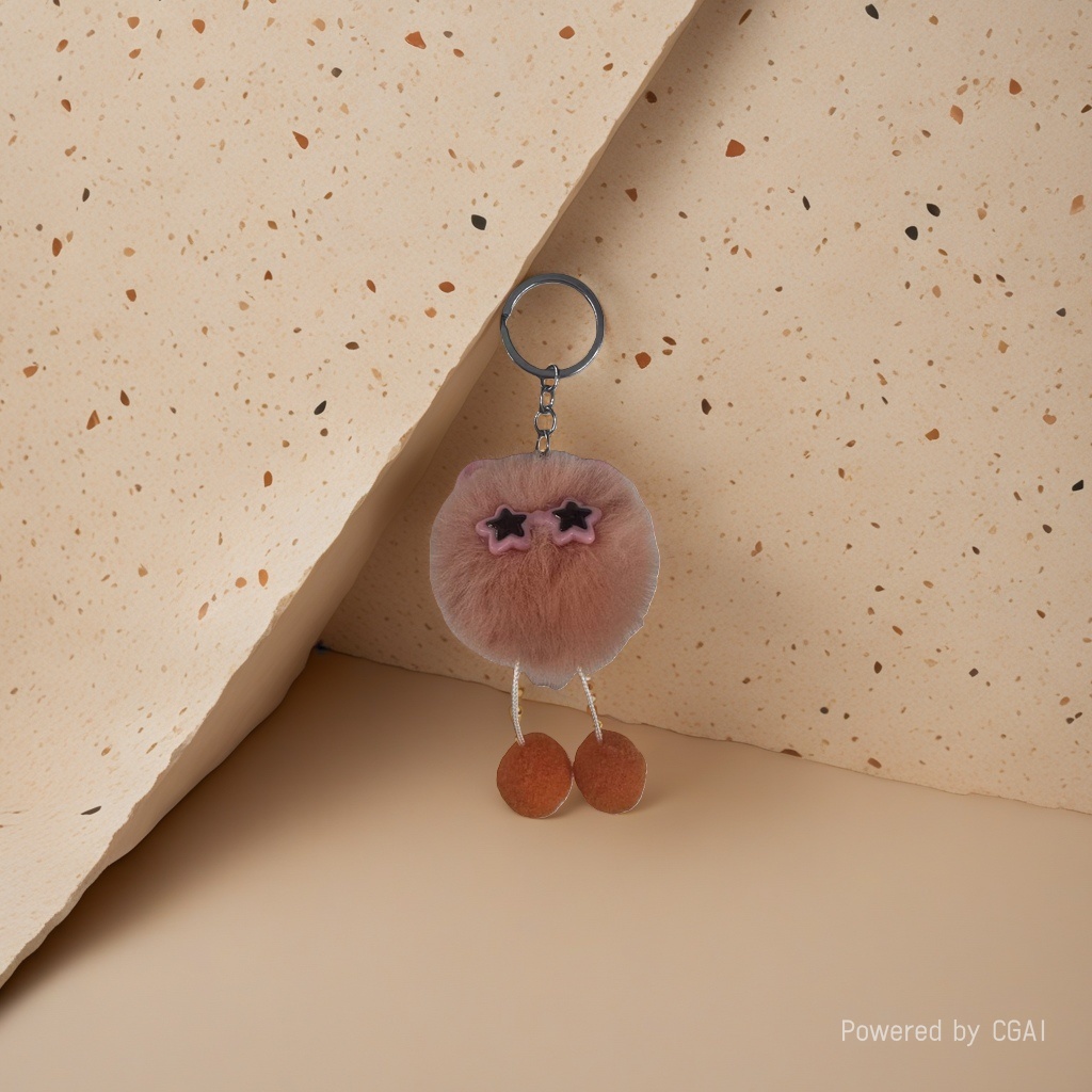 Orange toy pom-pom big toothy key chain with a bell