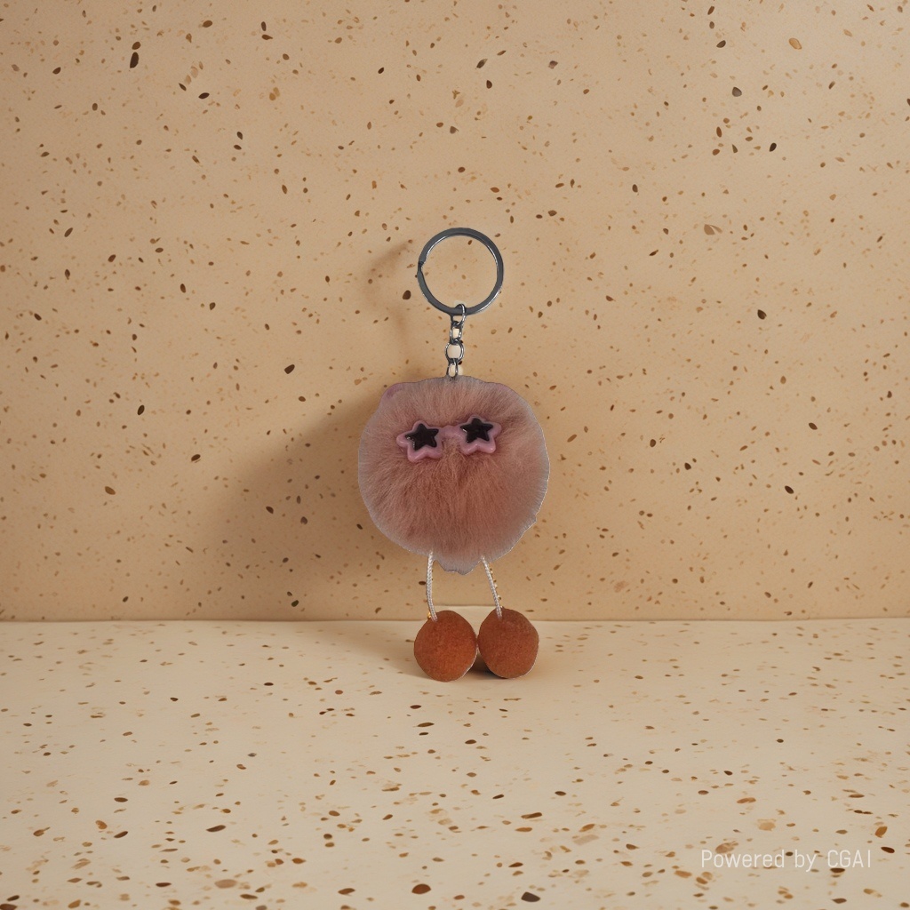 Orange toy pom-pom big toothy key chain with a bell Specification image