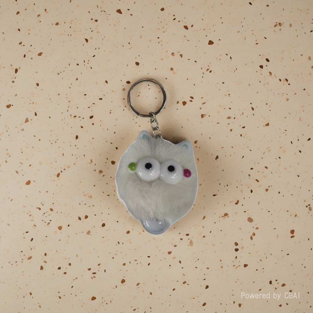 White doll, toy ball, key chain with bell, key hang