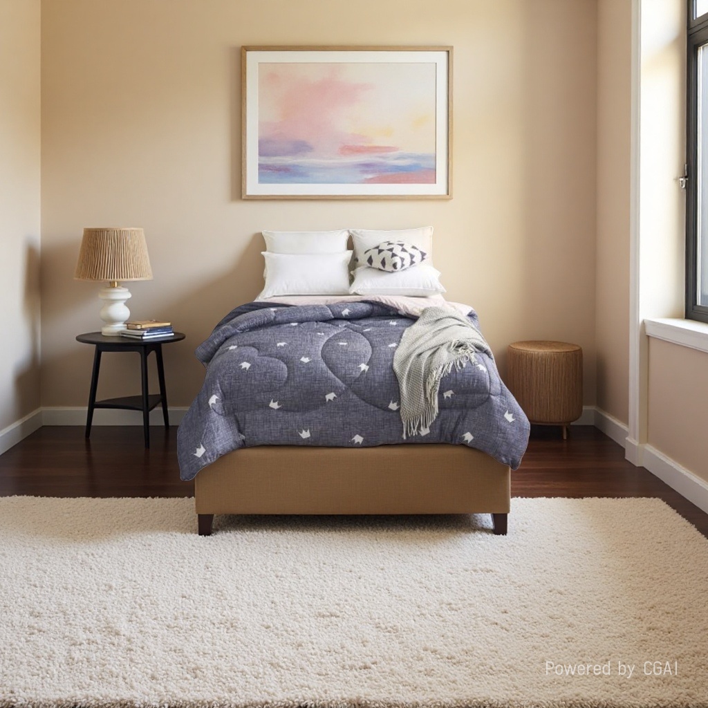 Solid wood bed frame with bed board support and stable bedding set details Picture