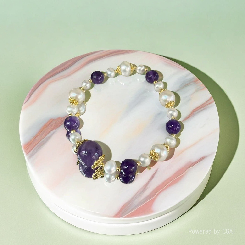 Purple crystal pearl gold bracelet for women, irregular and versatile jewelry details Picture