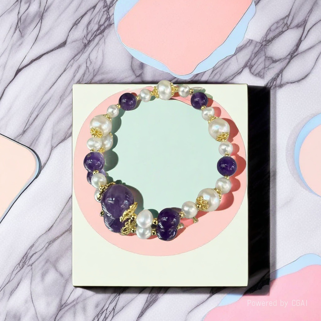 Purple crystal pearl gold bracelet for women, irregular and versatile jewelry