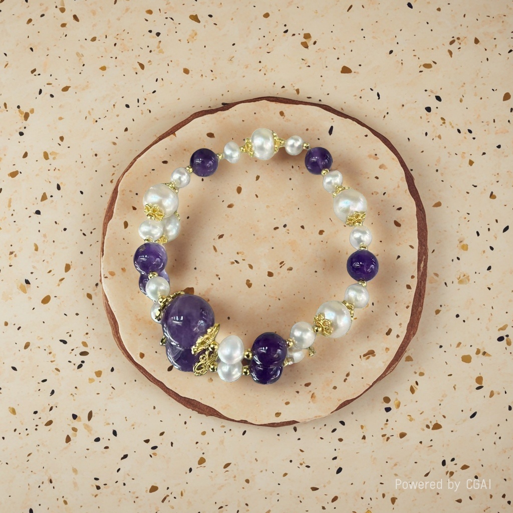Purple crystal pearl gold bracelet for women, irregular and versatile jewelry Specification image