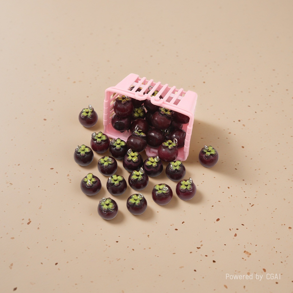 Wholesale of realistic mangosteen, fruit and vegetable food-shaped beads, plastic baskets, food play accessories and three-dimensional resin parts details Picture