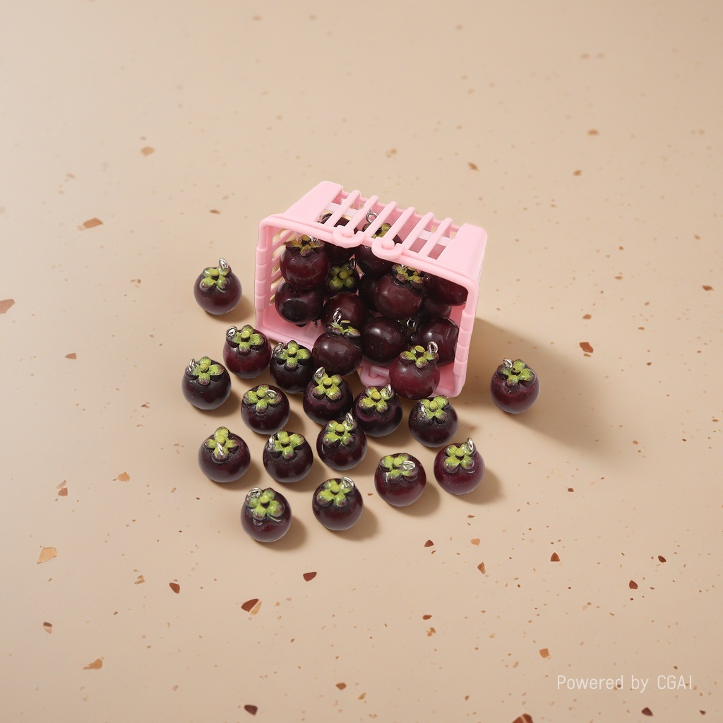 Wholesale of realistic mangosteen, fruit and vegetable food-shaped beads, plastic baskets, food play accessories and three-dimensional resin parts Application Scenario