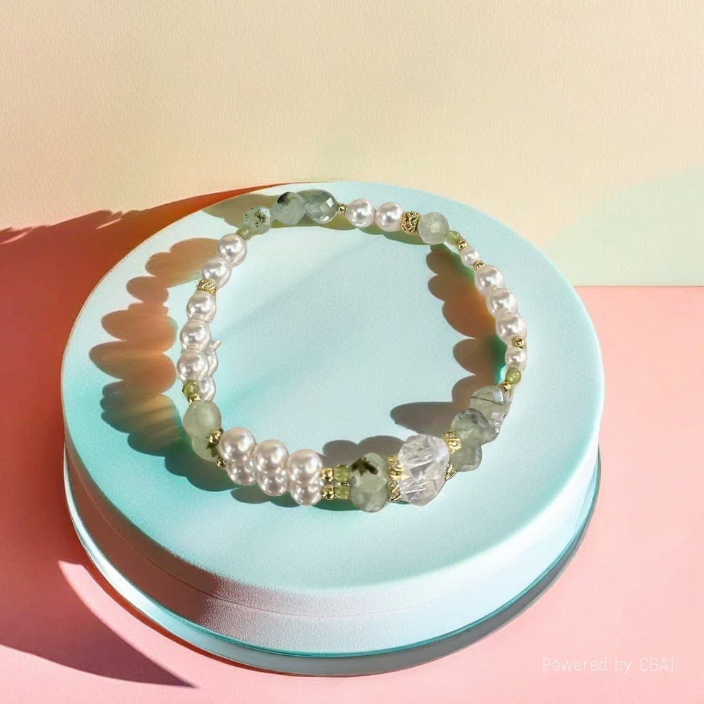 Korean Hwaji jewelry Baroque natural pearl and green stone bracelet bulk goods details Picture
