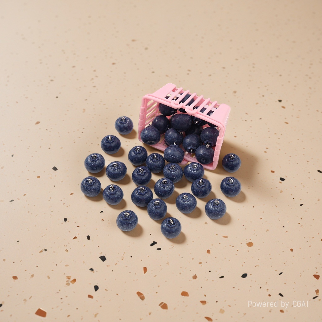 Simulated blueberry plastic basket food and play accessories, simulated vegetable, bread and fruit three-dimensional resin accessories Specification image