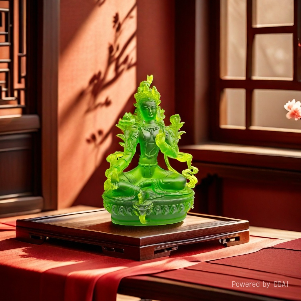 The ancient-style green Tara Buddha statue, a decorative item for worship in a Buddhist home, is suitable for Southeast Asia details Picture