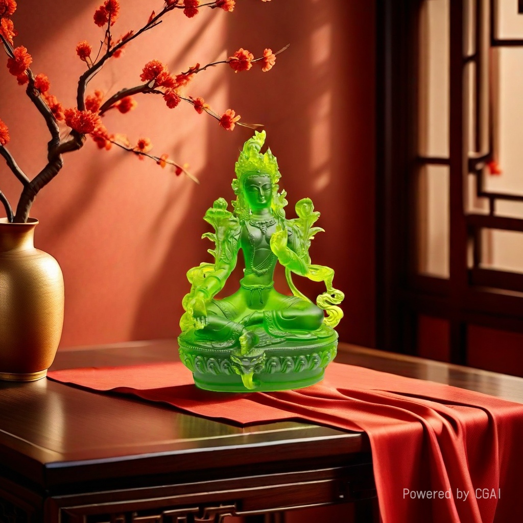 The ancient-style green Tara Buddha statue, a decorative item for worship in a Buddhist home, is suitable for Southeast Asia Specification image