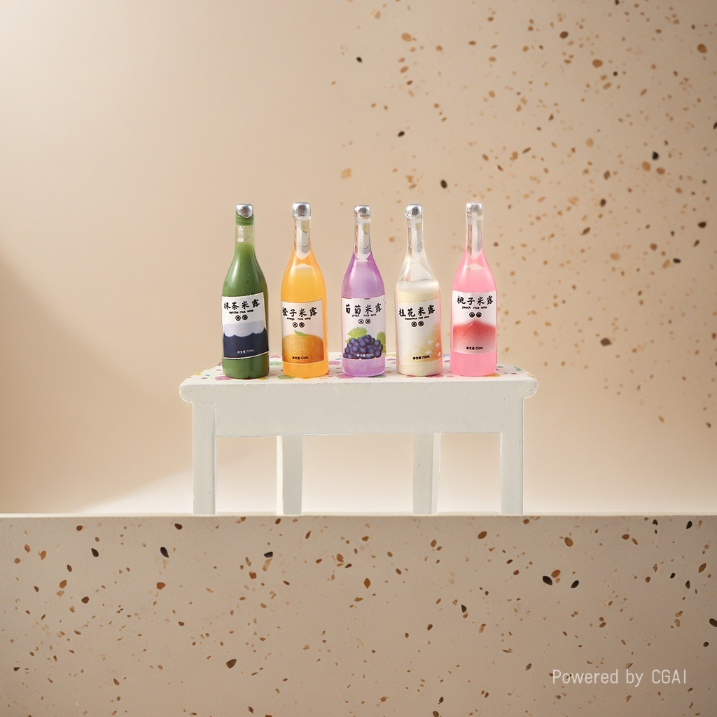 Mini glass beverage bottle set, five-color juice bottle resin jewelry accessories Application Scenario