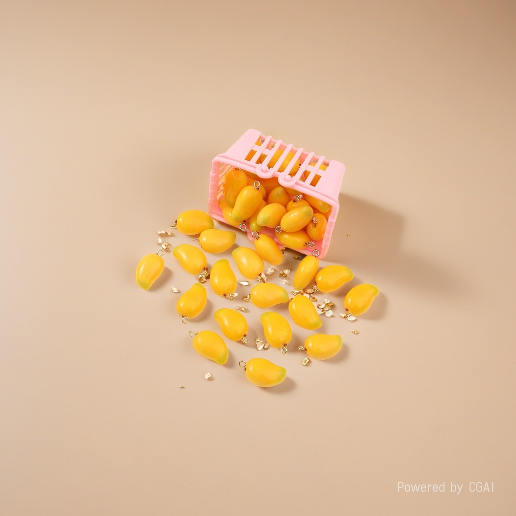 Mango-shaped plastic basket food and play accessories, realistic fruit three-dimensional resin accessories Application Scenario