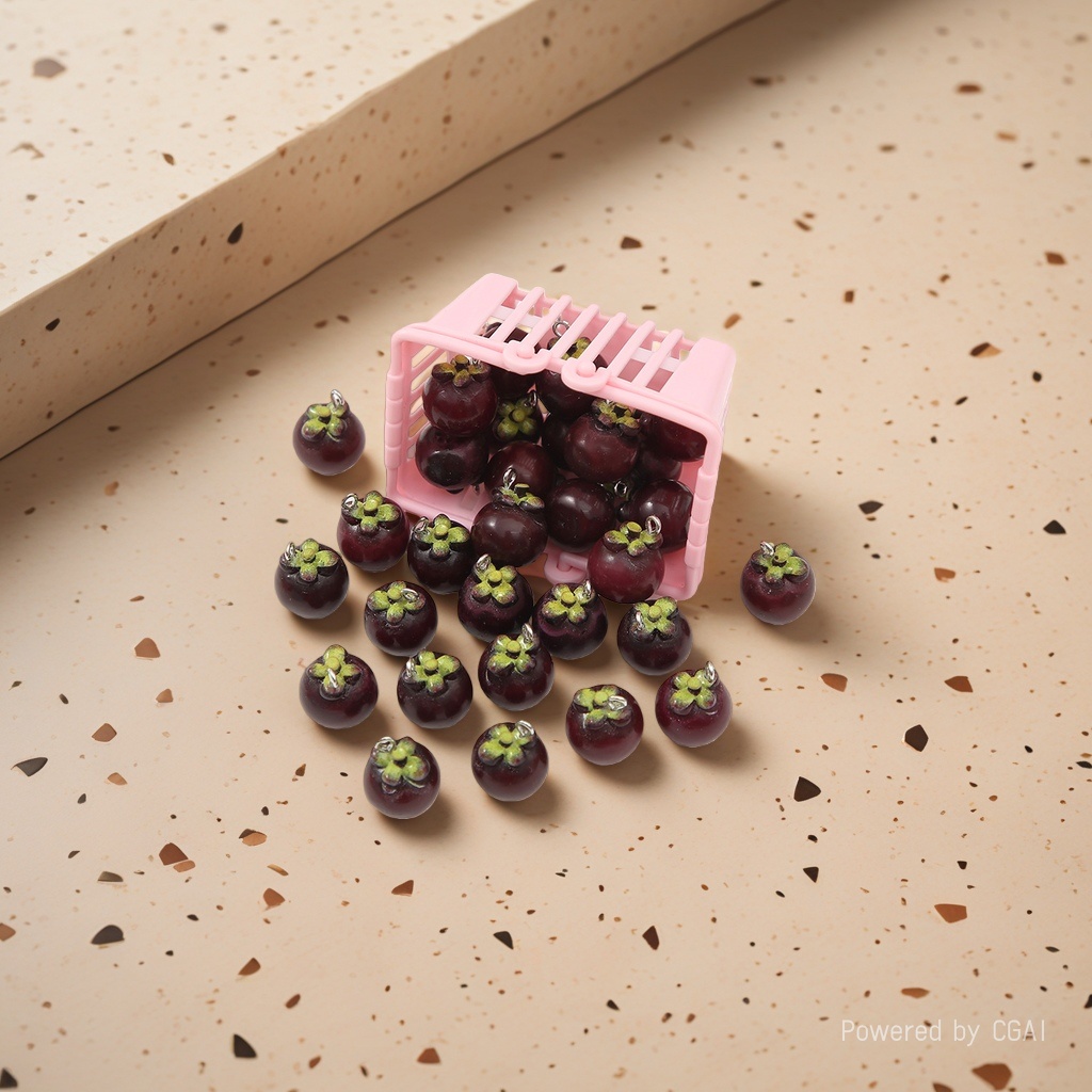 Mangostein-shaped plastic basket food and play accessories, realistic fruit three-dimensional resin accessories Application Scenario