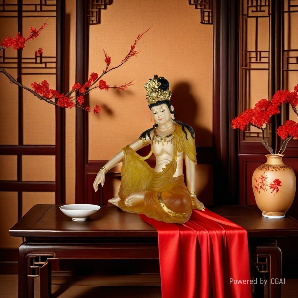 Ancient-style glazed carved flat lotus base of seated Guanyin, table and counter ornaments, Nanhai Guanyin Buddha handicrafts