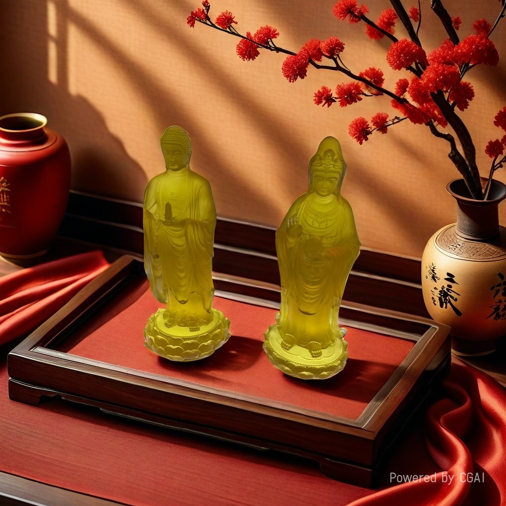 Ancient-style glassware, Chinese-style water glassware, Western Three Sages Guanyin Bodhisattva Buddha statue, home living room, worship Buddha utensils, car ornaments, Zen meaning details Picture