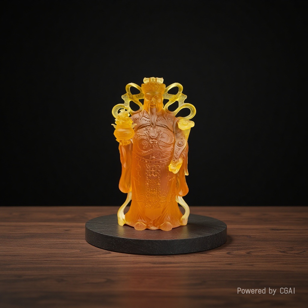 Factory direct supply of ancient-style glass God of Wealth Chinese Zen-style decorative items, wealth-gathering Buddha statues for home gifts, handcrafted gifts for business openings details Picture