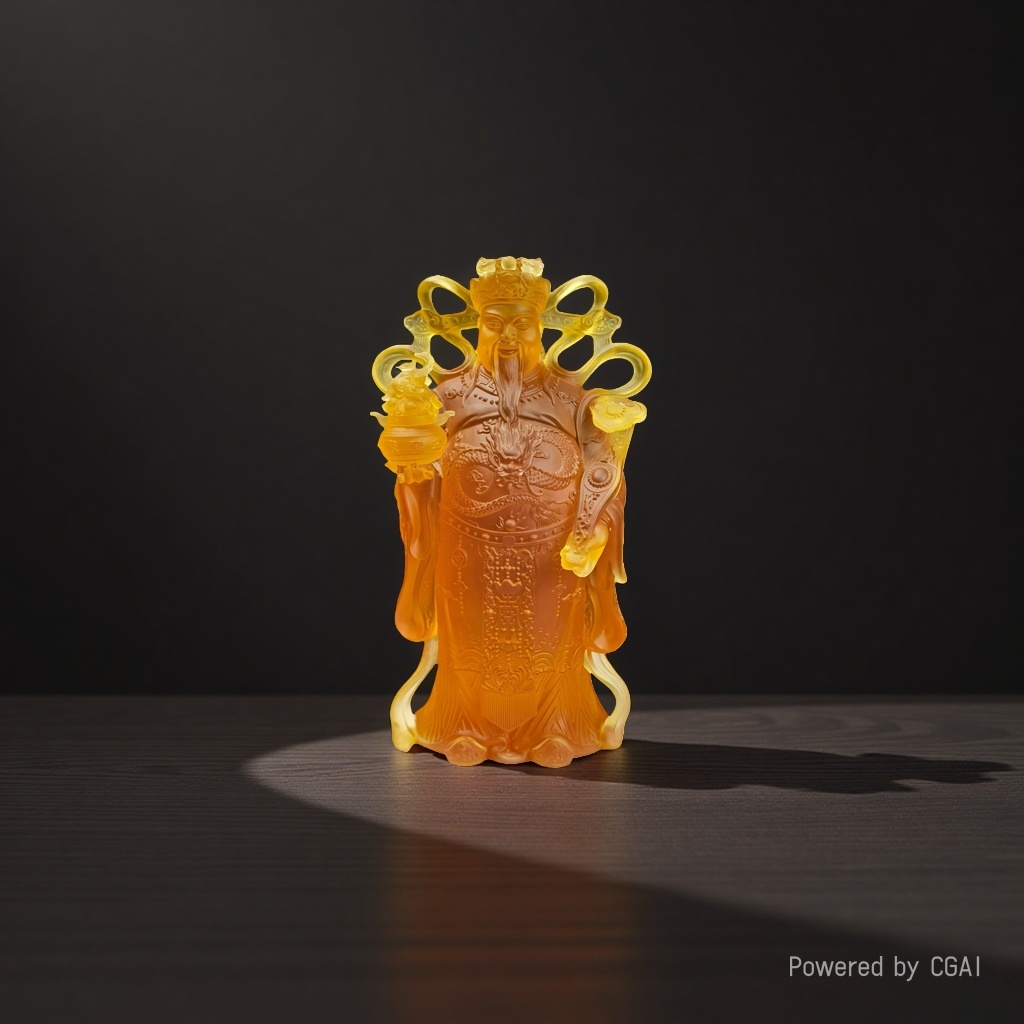 Factory direct supply of ancient-style glass God of Wealth Chinese Zen-style decorative items, wealth-gathering Buddha statues for home gifts, handcrafted gifts for business openings Specification image