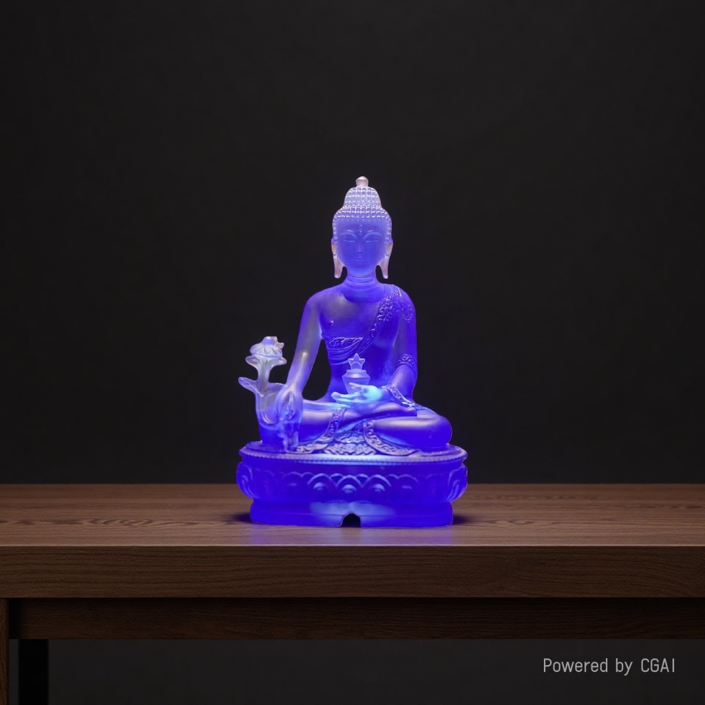 Wholesale of gold-plated Tibetan deity statues of the Medicine Buddha, Namo Medicine King Bodhisattva, water glass handicrafts and ornaments Specification image