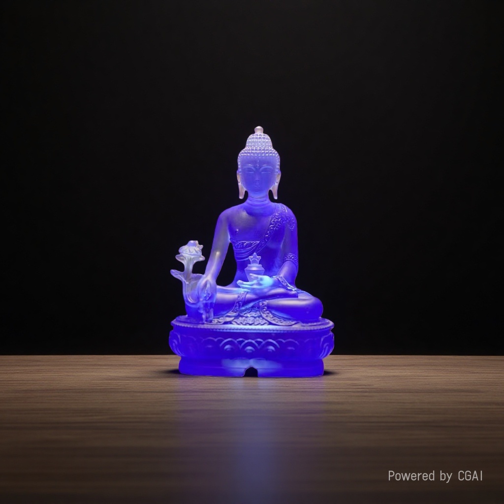 Wholesale of gold-plated Tibetan deity statues of the Medicine Buddha, Namo Medicine King Bodhisattva, water glass handicrafts and ornaments Application Scenario