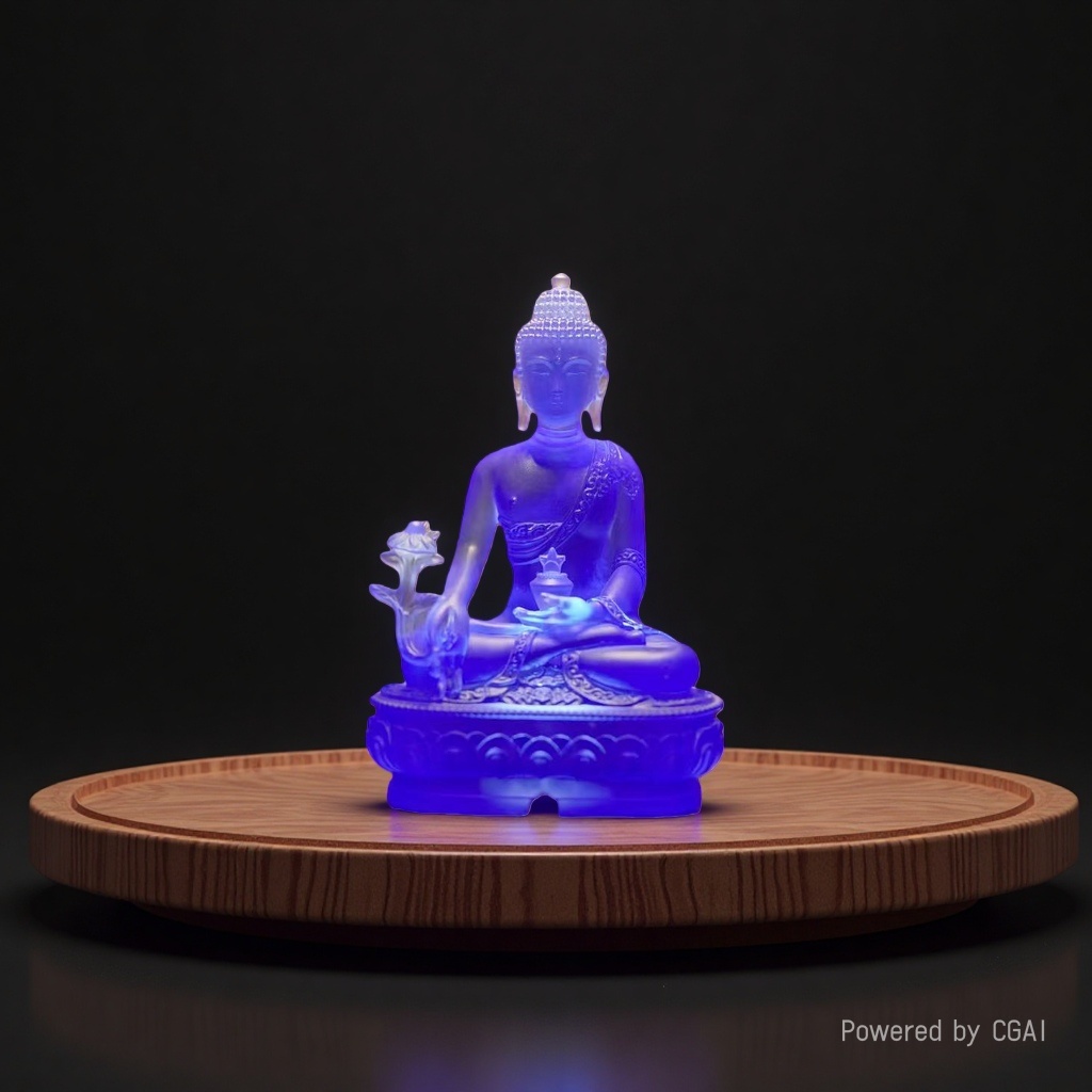 Wholesale of gold-plated Tibetan deity statues of the Medicine Buddha, Namo Medicine King Bodhisattva, water glass handicrafts and ornaments details Picture
