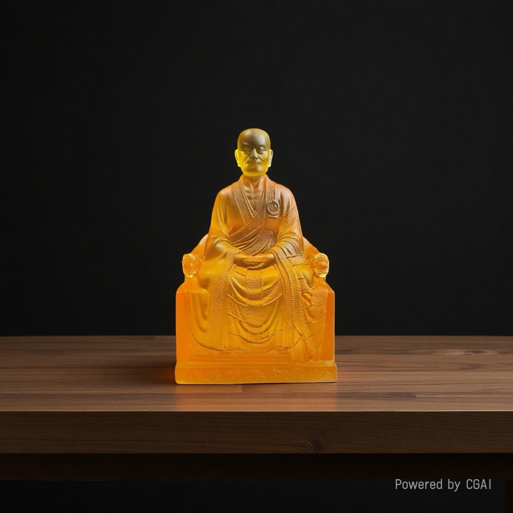 The Buddha statue of Master Huineng, the Sixth Patriarch of Chan Yue Fo Yi, is made of glass and is a tall display item for the living room details Picture