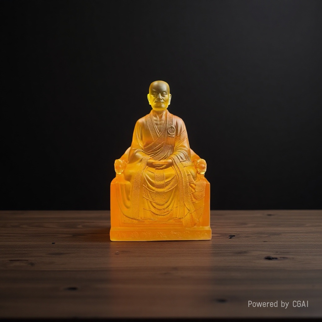 The Buddha statue of Master Huineng, the Sixth Patriarch of Chan Yue Fo Yi, is made of glass and is a tall display item for the living room Application Scenario