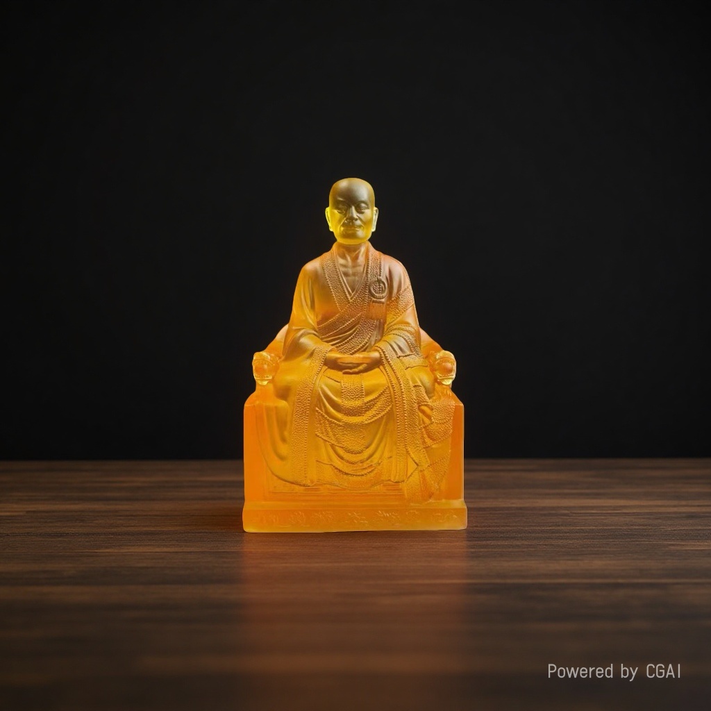 The Buddha statue of Master Huineng, the Sixth Patriarch of Chan Yue Fo Yi, is made of glass and is a tall display item for the living room Specification image