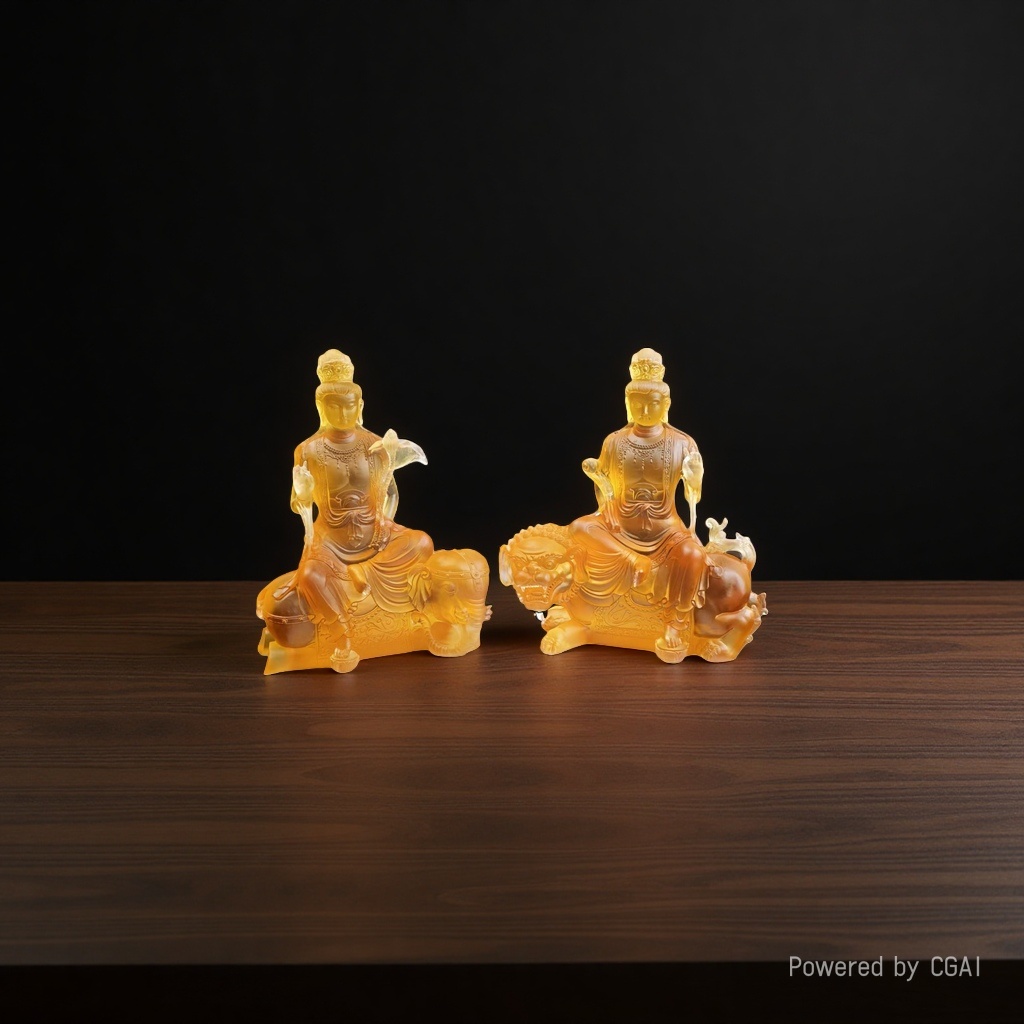 The ancient-style glazed Buddha statue of Samantabhadra Manjusri Bodhisattva takes over the Buddha statue on the ten-thousand-Buddha wall of the temple Specification image