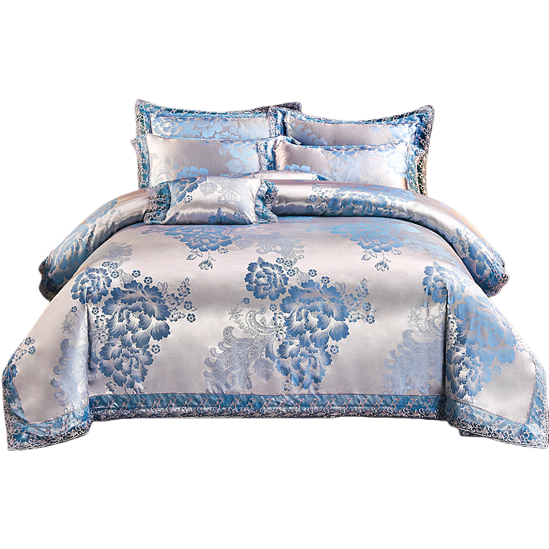 Blue floral pattern bedding four-piece set, home textile bedding and quilt kit Item Picture