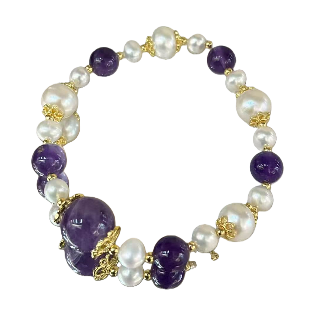Purple crystal pearl gold bracelet for women, irregular and versatile jewelry Item Picture