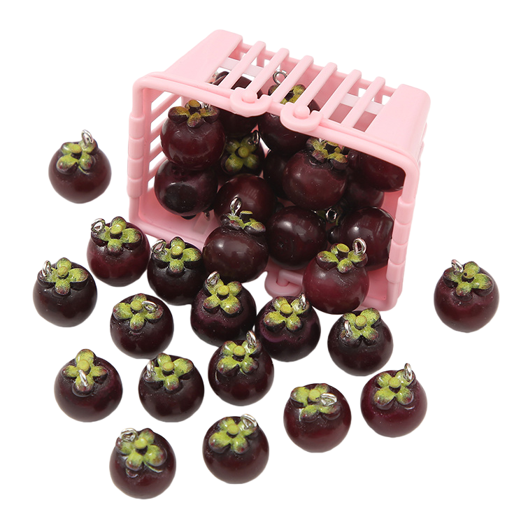 Wholesale of realistic mangosteen, fruit and vegetable food-shaped beads, plastic baskets, food play accessories and three-dimensional resin parts Item Picture