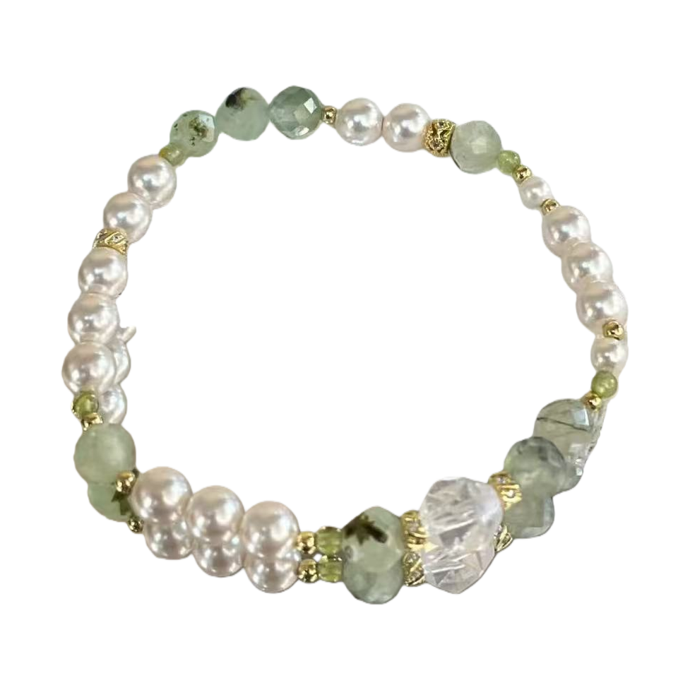 Korean Hwaji jewelry Baroque natural pearl and green stone bracelet bulk goods Item Picture