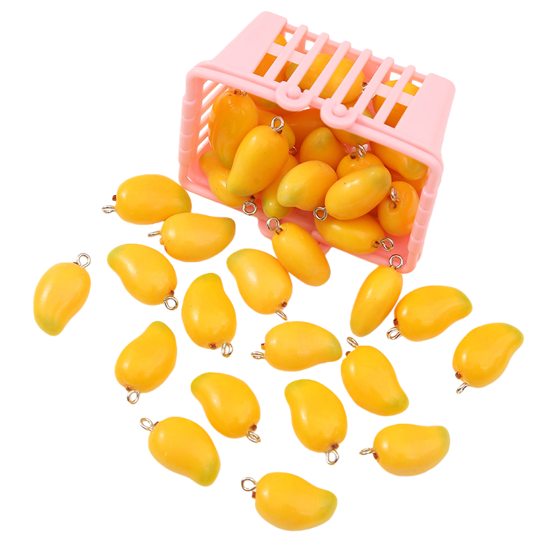 Simulated mango plastic basket food and play accessories, simulated vegetable, bread and fruit three-dimensional resin accessories Item Picture