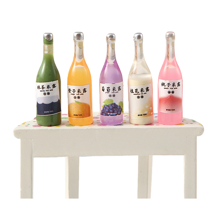 Mini glass beverage bottle set, five-color juice bottle resin jewelry accessories Item Picture