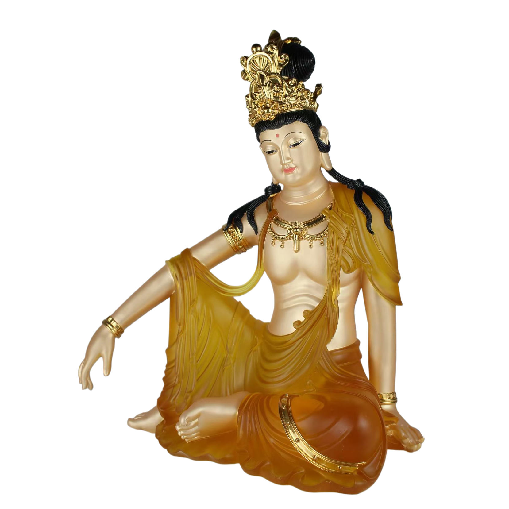 Ancient-style glazed carved flat lotus base of seated Guanyin, table and counter ornaments, Nanhai Guanyin Buddha handicrafts Item Picture
