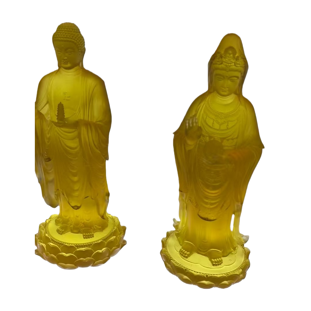 Ancient-style glassware, Chinese-style water glassware, Western Three Sages Guanyin Bodhisattva Buddha statue, home living room, worship Buddha utensils, car ornaments, Zen meaning Item Picture