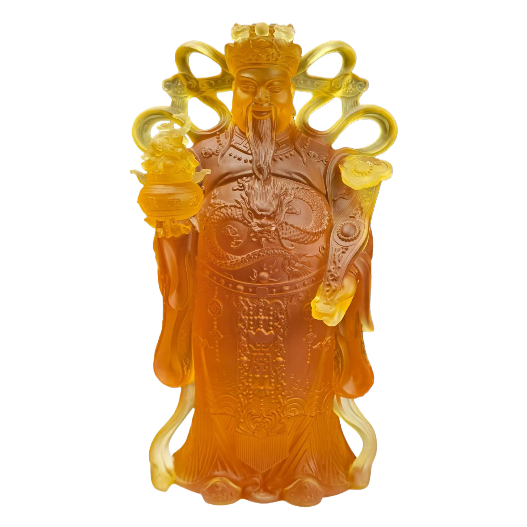 Factory direct supply of ancient-style glass God of Wealth Chinese Zen-style decorative items, wealth-gathering Buddha statues for home gifts, handcrafted gifts for business openings Item Picture