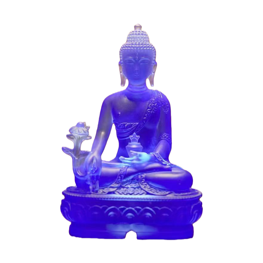 Wholesale of gold-plated Tibetan deity statues of the Medicine Buddha, Namo Medicine King Bodhisattva, water glass handicrafts and ornaments Item Picture