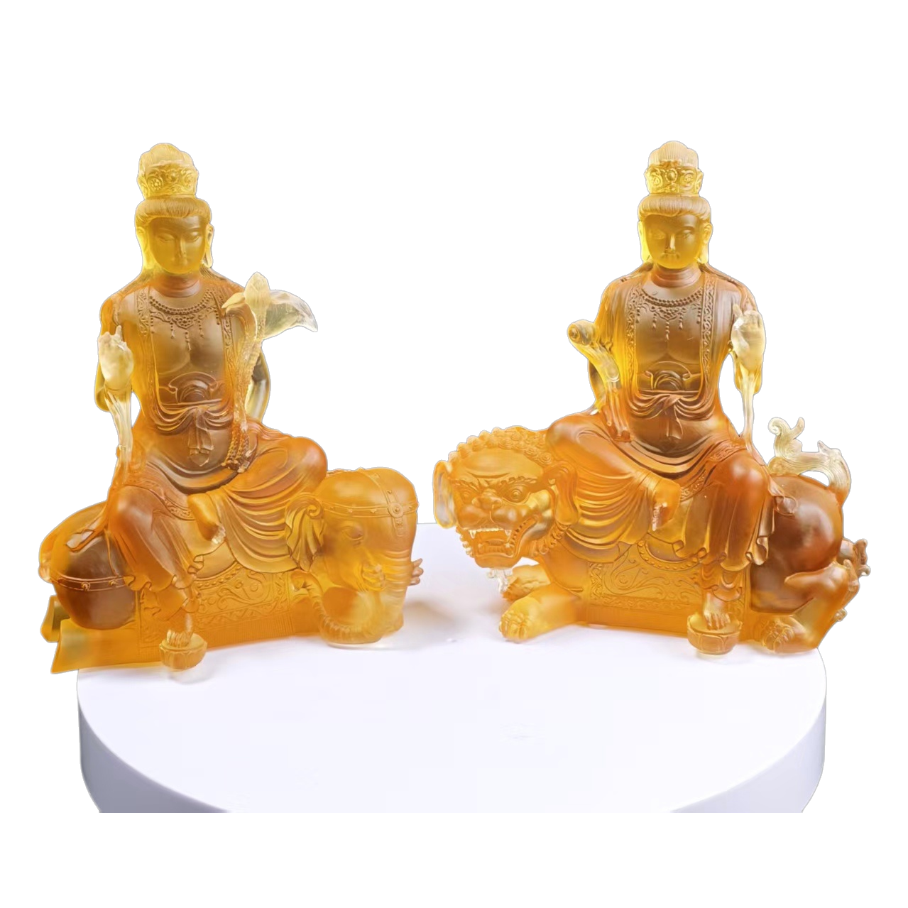 The ancient-style glazed Buddha statue of Samantabhadra Manjusri Bodhisattva takes over the Buddha statue on the ten-thousand-Buddha wall of the temple Item Picture