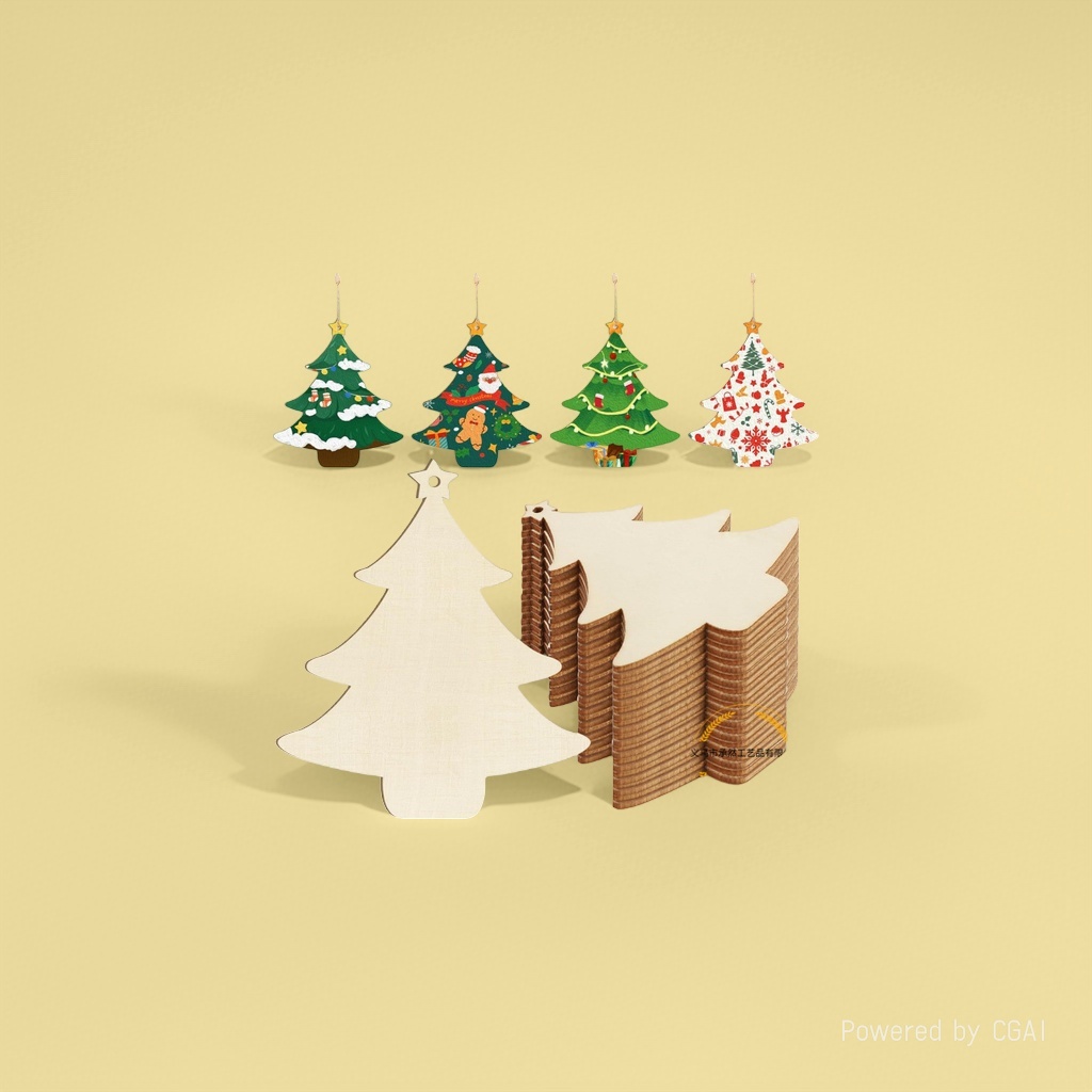 Christmas tree-shaped wooden ornaments, Christmas balls, bow flower decorations, and wooden Christmas supplies