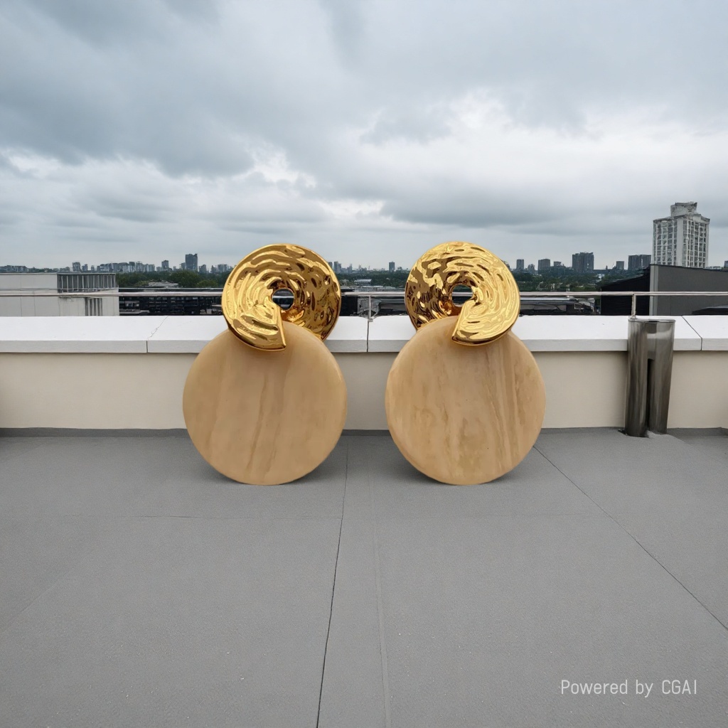 Furui Ancient Jewelry World S925 Silver Gold Metal Beige round Jade earrings Specification image
