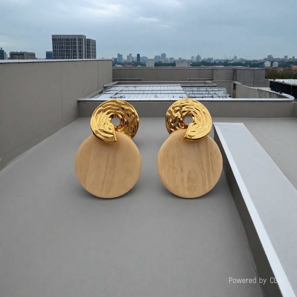 Furui Ancient Jewelry World S925 Silver Gold Metal Beige round Jade earrings details Picture