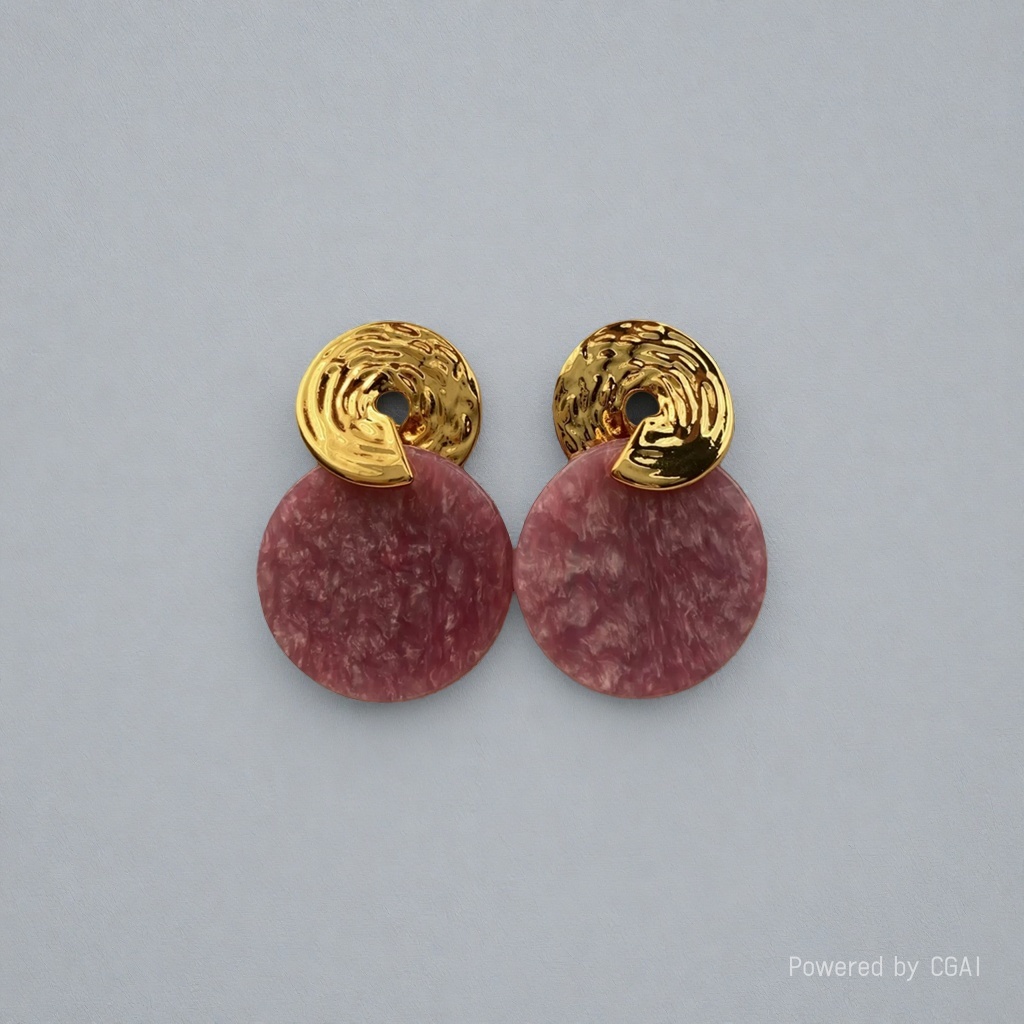 Children's purple round earrings with gold metal decoration, intangible cultural heritage traditional Chinese medicine handicrafts, five-star clip set Specification image