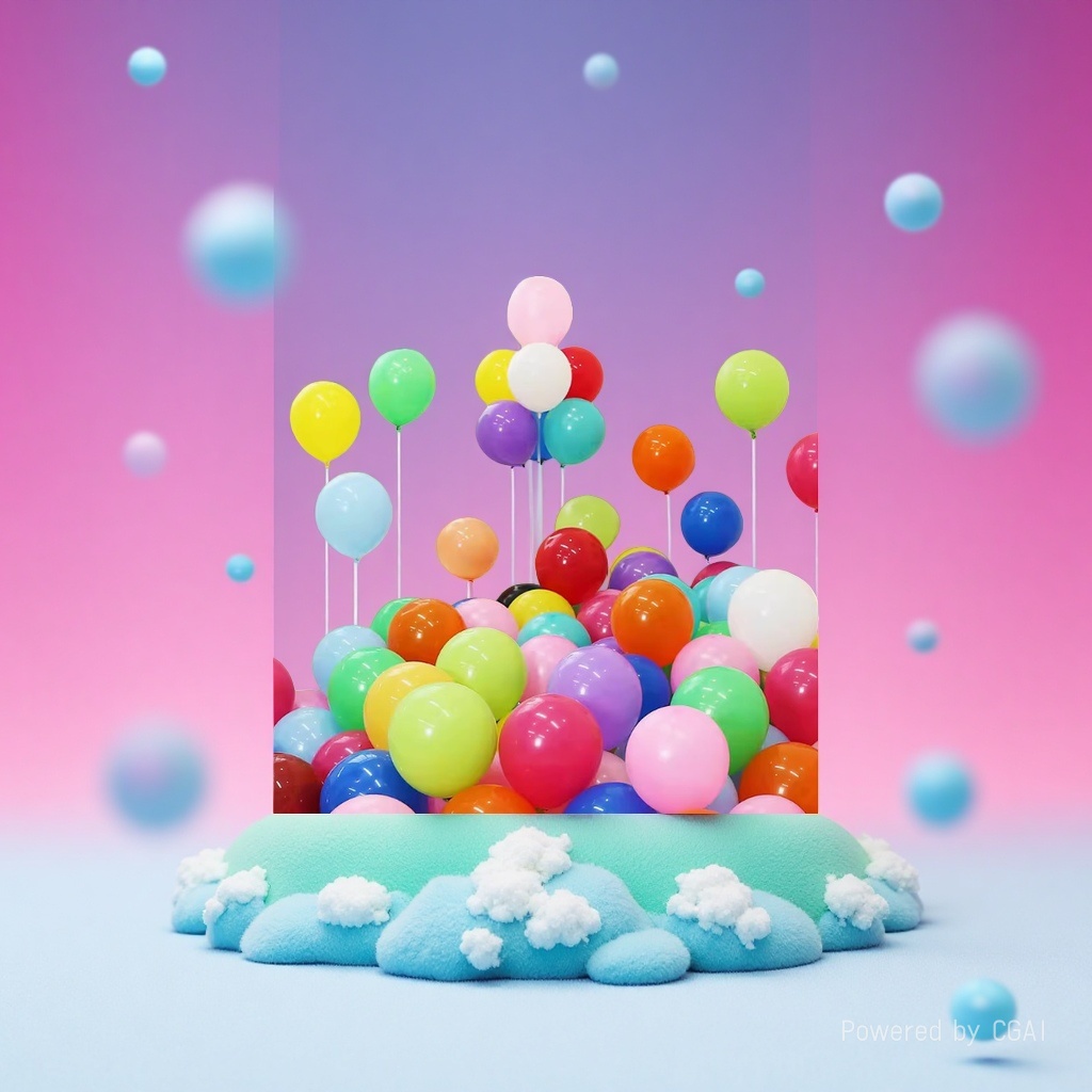 Colorful balloons pile up dreamy clouds, lifting joy as if one were in a fairy tale world. Wholesale of party decorations