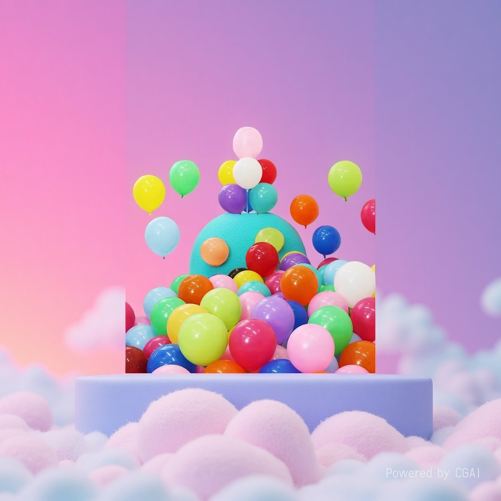 Colorful balloons pile up dreamy clouds, lifting joy as if one were in a fairy tale world. Wholesale of party decorations Specification image