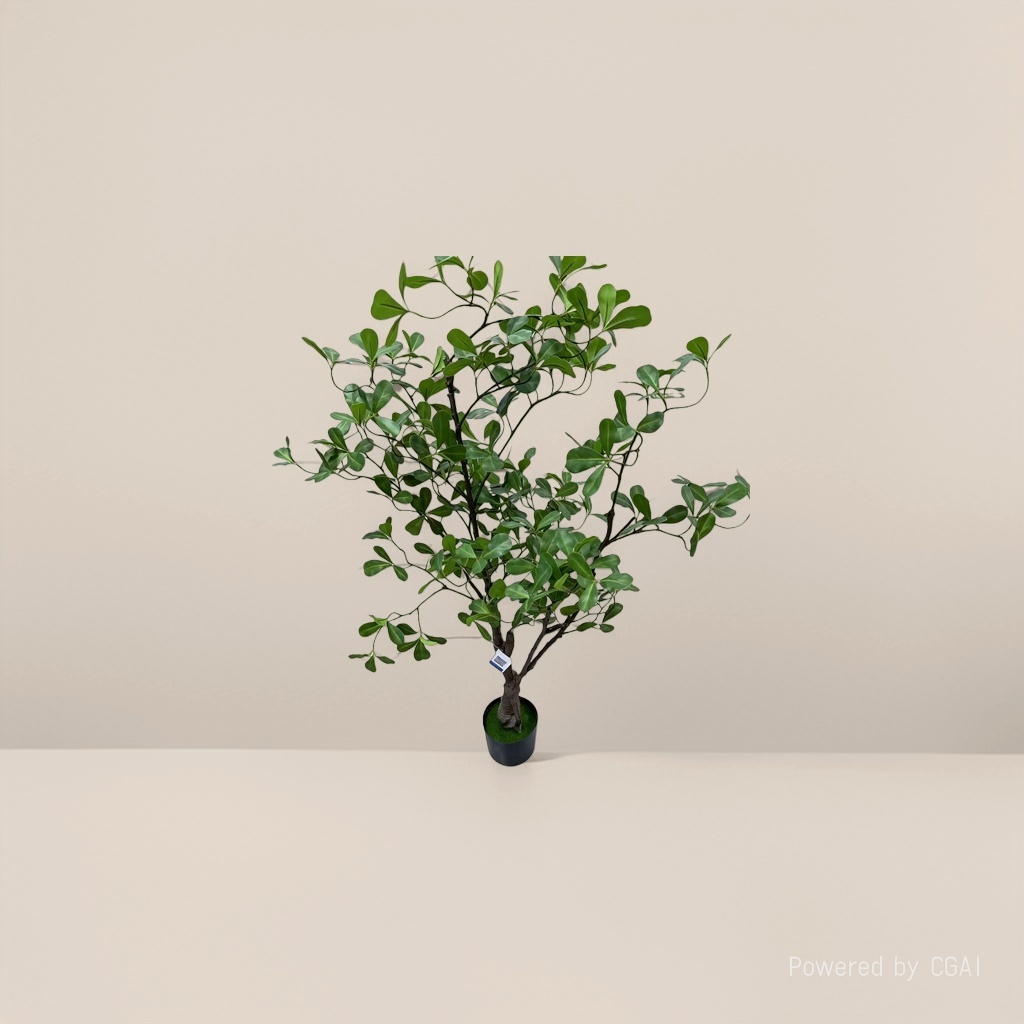 The courtyard decoration features artificial potted plants, and the entrance hall is decorated with artificial green plants and small potted plants
