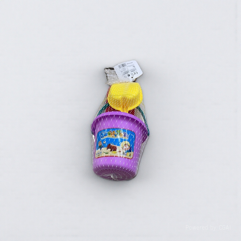 The beach toy bucket set includes PU sandbag balls and 14cm hollow rings Specification image