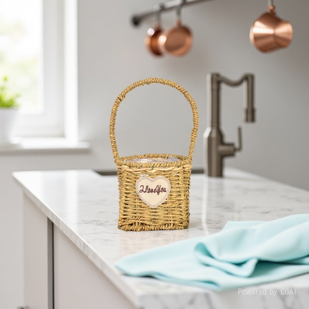 Wicker hand-held basket with handle, round-mouthed flower basket, waking flower bucket, ironwork flower basket, copper wire, plate and buckle strip, decorative flower bucket Specification image